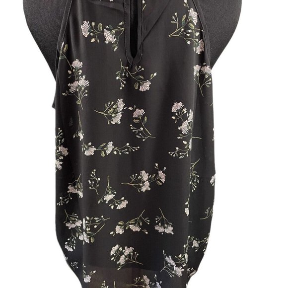 NWT STITCH FIX Papermoon Black Floral Sleeveless Top Medium M Blouse Keyhole - Picture 2 of 4